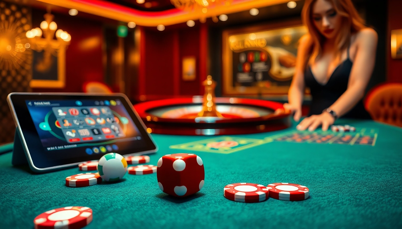Experience the allure of trang chủ uu88 with a luxurious casino scene featuring gaming tables, chips, and a roulette wheel.