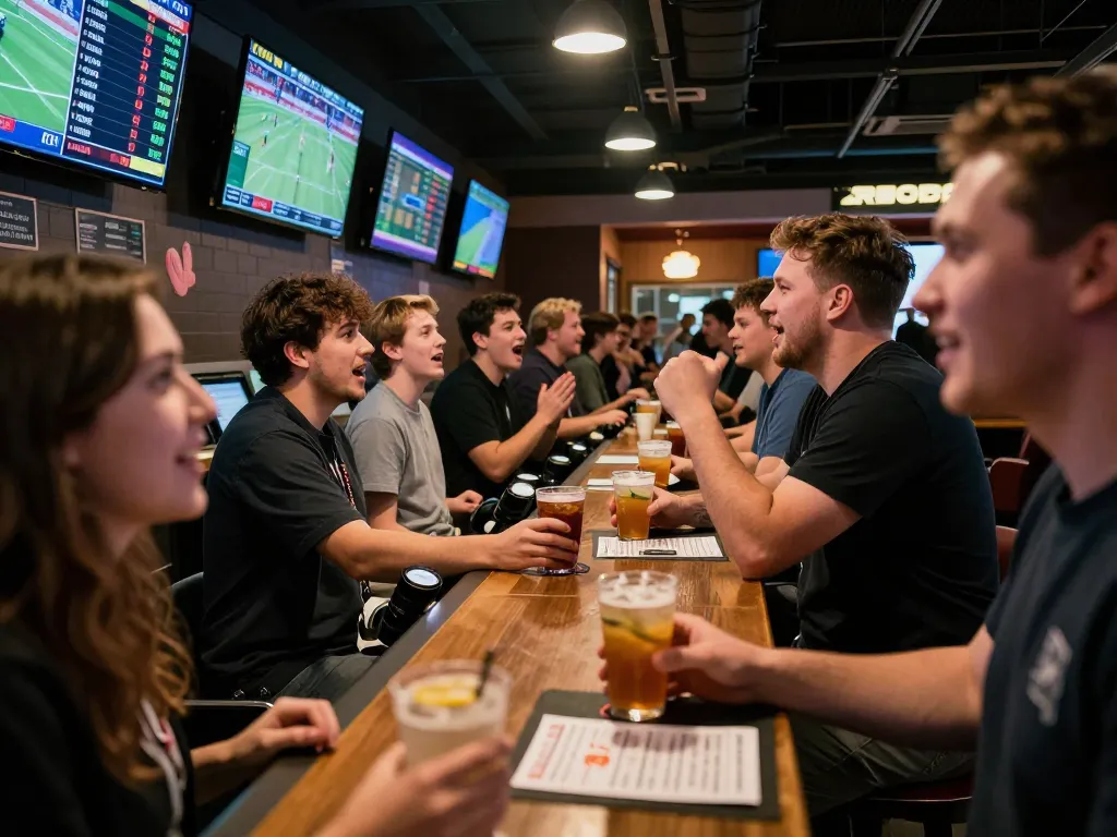 Engaged fans placing bets at 789WIN sports betting venue with live odds displayed.