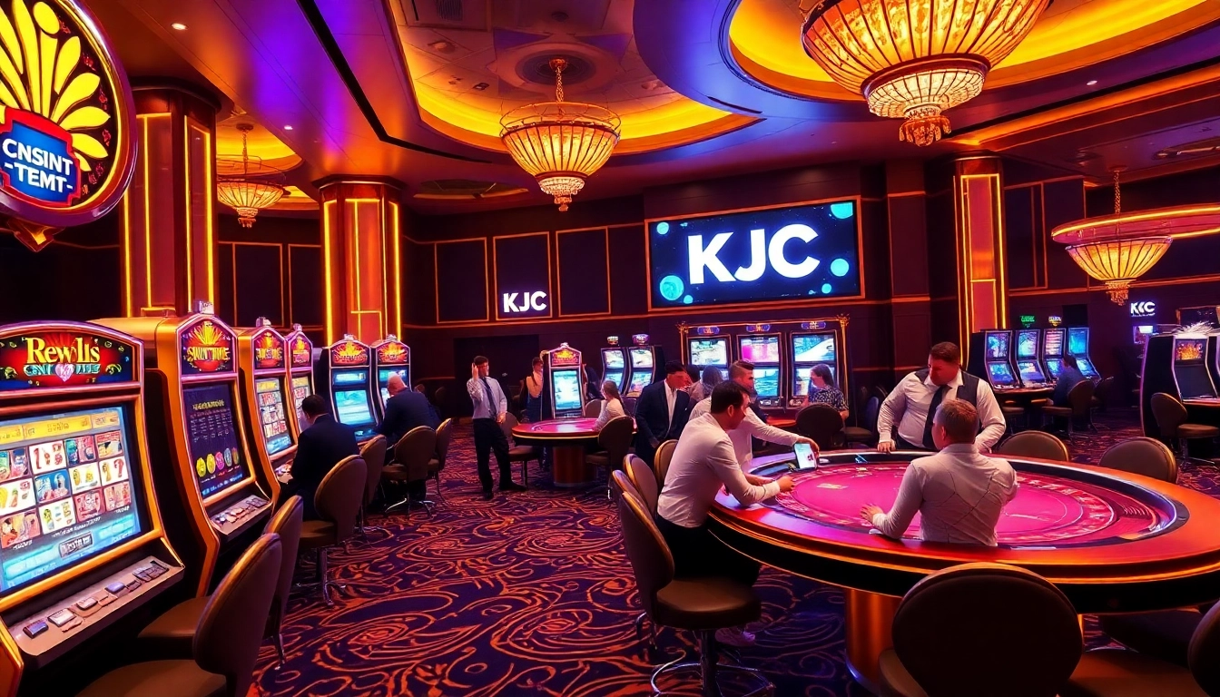 Experience the thrill of KJC in this luxurious casino scene featuring vibrant slot machines and engaging live dealers.