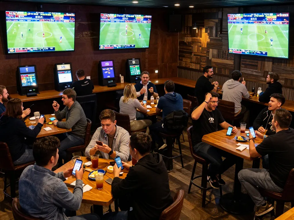 Fans engaging in sports betting action on keonhacai with live games on screens
