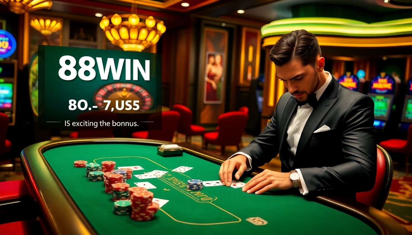 Experience thrilling gameplay at 98win, showcasing poker chips and vibrant slot machines.