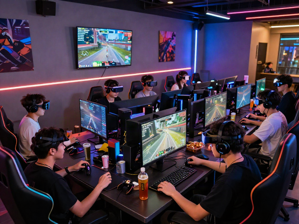 Group of friends enjoying an intense adult game tournament in a vibrant lounge setting.