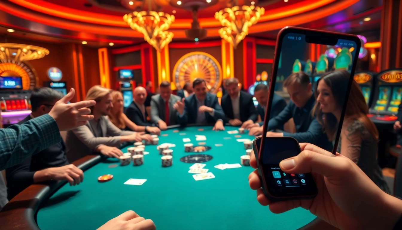 Poker action at a casino table showcasing 8XX's immersive gambling experience with vibrant colors.