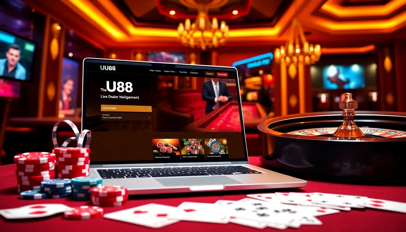 Experience the thrill of online gambling at https://uu88xpj.com/ featuring poker chips and roulette wheels.