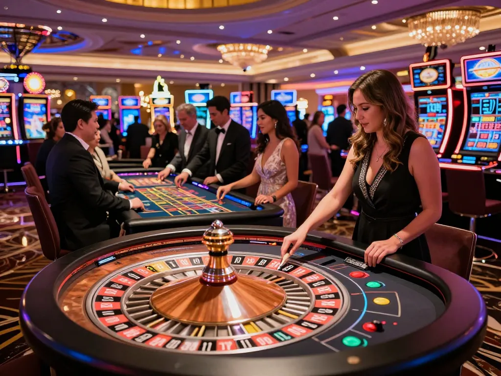 Players engaged in betting at a roulette table in 13Win's lively casino atmosphere