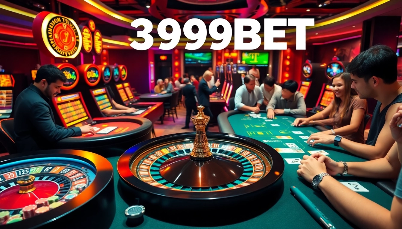 Players enjoying high-stakes fun at 399BET casino tables surrounded by exciting gaming action.
