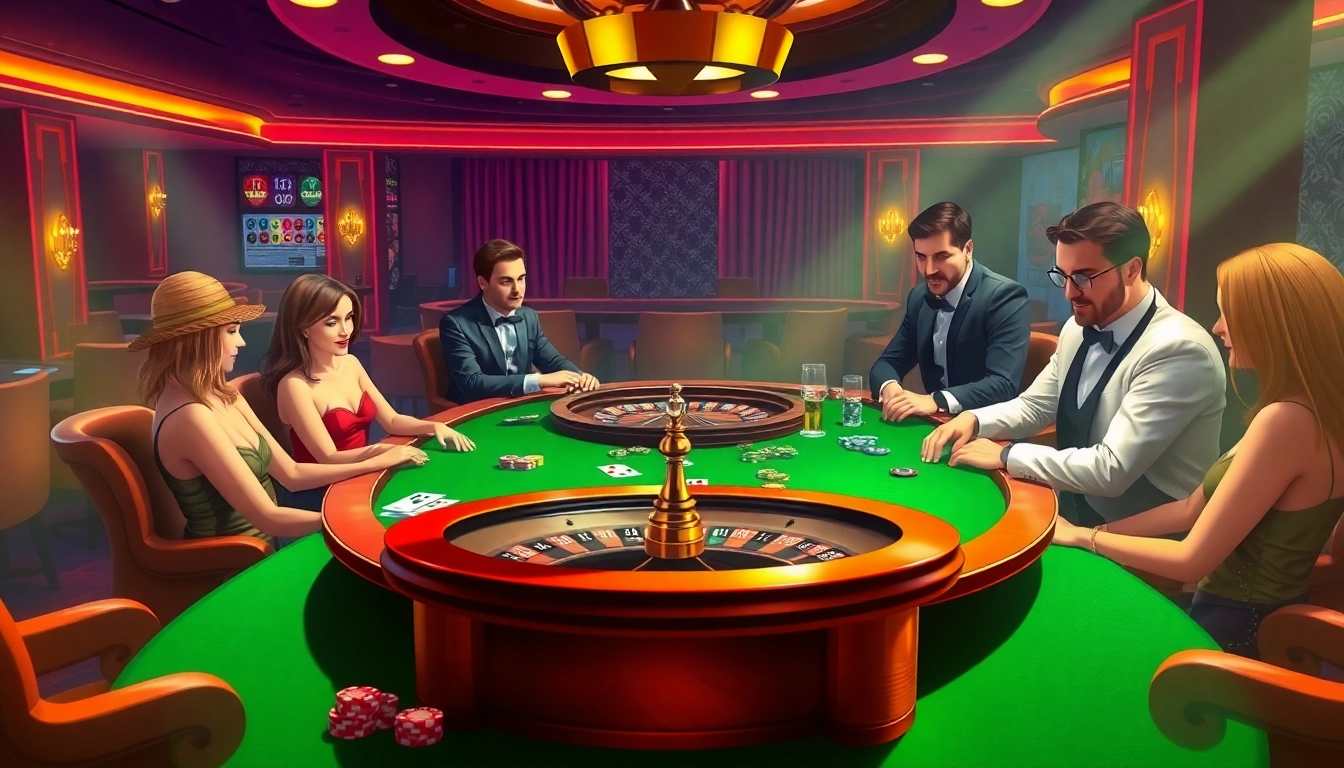Players enjoying poker at fb88.report casino with colorful chips and cards.