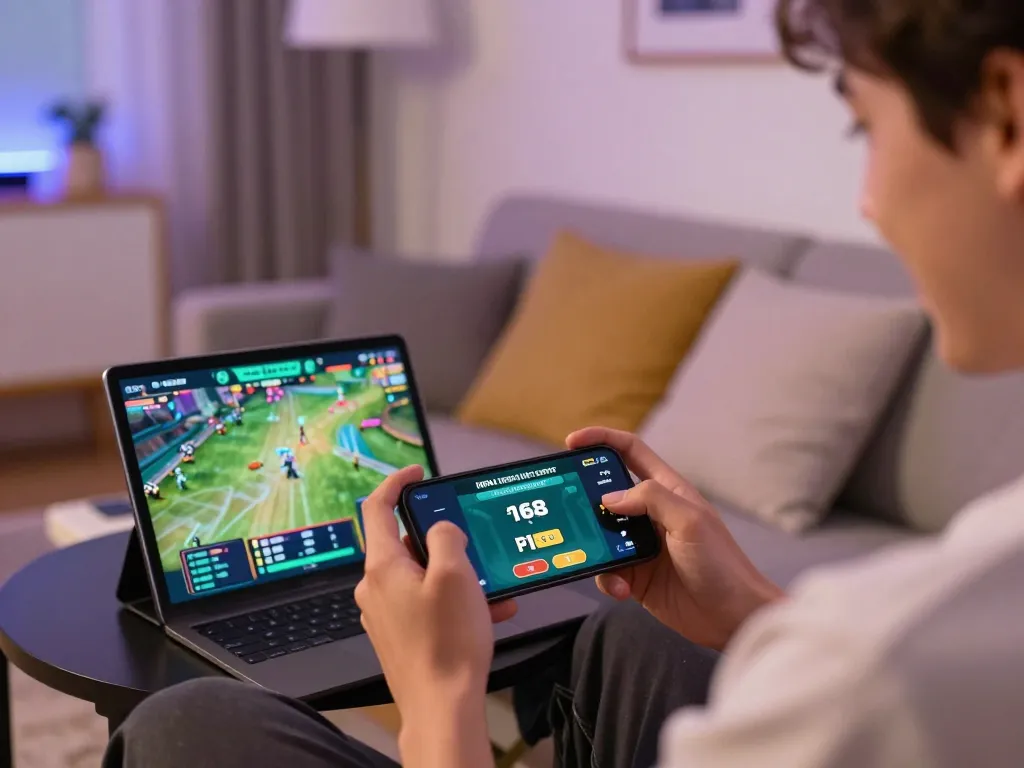 Player betting on F168 using smartphone in a stylish home setting, showcasing excitement