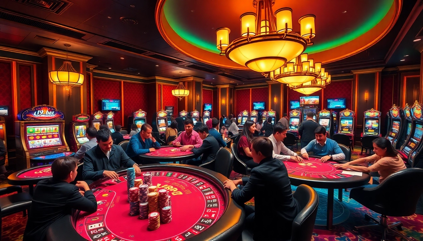 Exciting gameplay at i9bet casino with vibrant poker tables and thrilling slot machines.