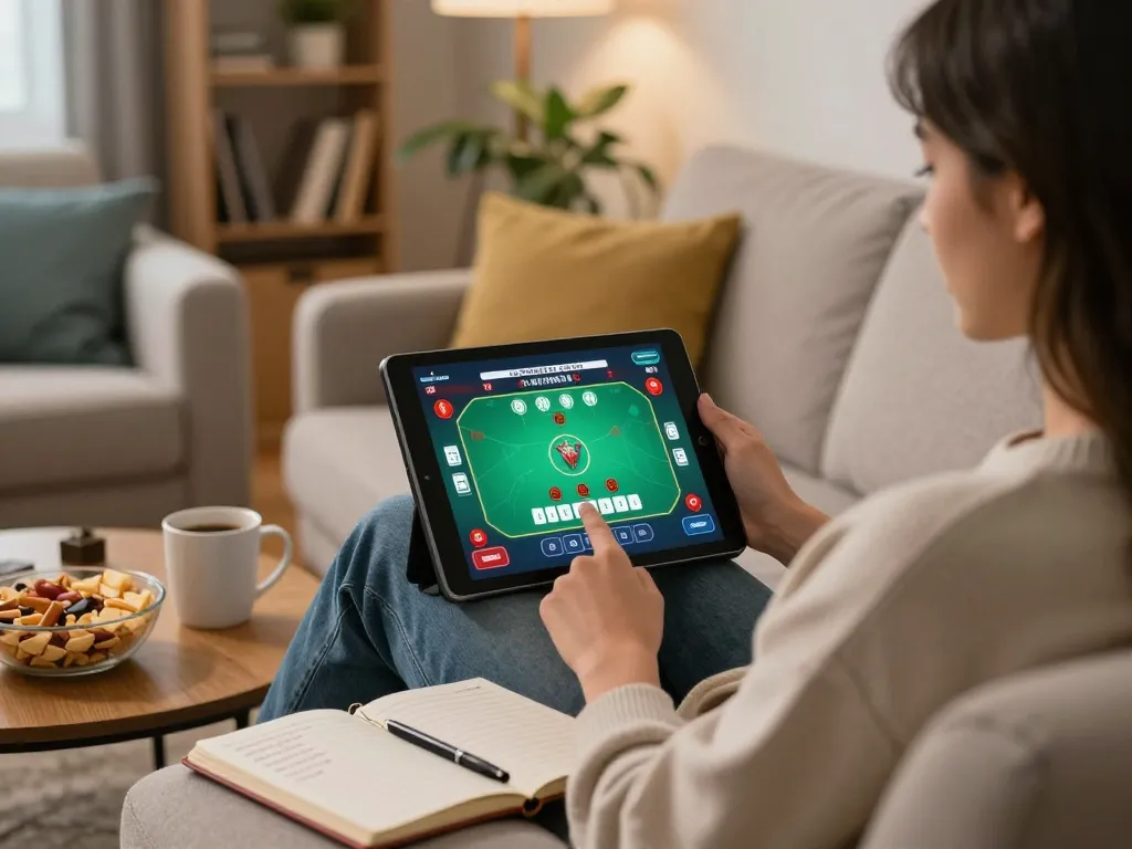Engaging in online poker with ATQ poker interface in a cozy home setting.
