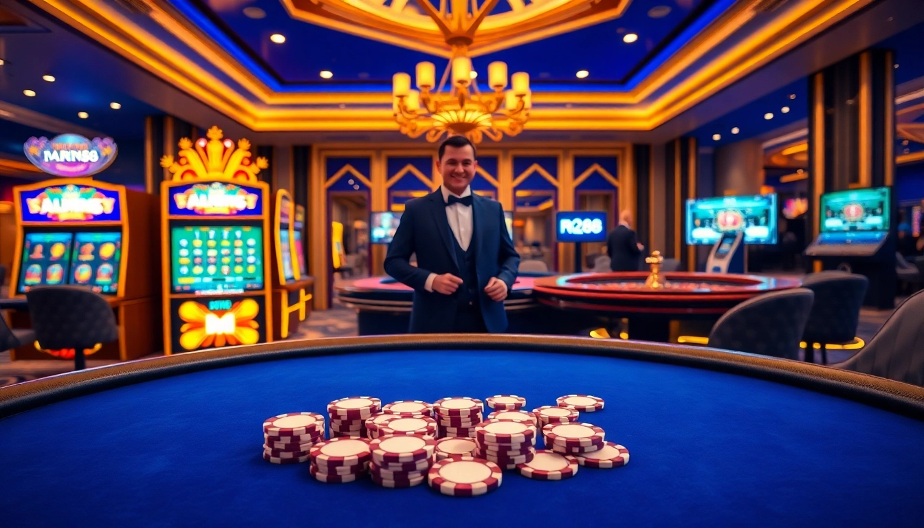 Experience the thrills of gambling at RR88 with vibrant casino tables and winning slot machines.