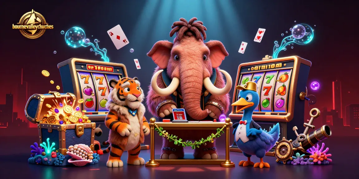 Explore top gambling fun at bournevalleychurches with a vibrant casino scene featuring cartoon characters and slot games.