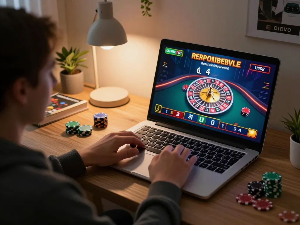 Engaging in online casino gameplay on BL555 with a vibrant home office backdrop.