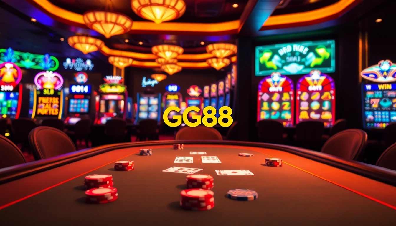 Players engaging enthusiastically at the GG88 casino table with poker chips.