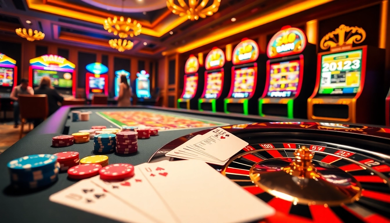 THABET online gaming excitement with roulette, cards, and vibrant atmosphere.
