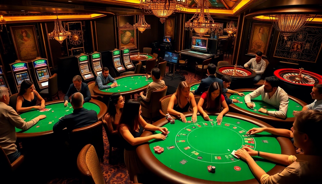 Engaged players at a luxurious casino table showcasing nhà cái rikbet's thrilling gambling atmosphere.