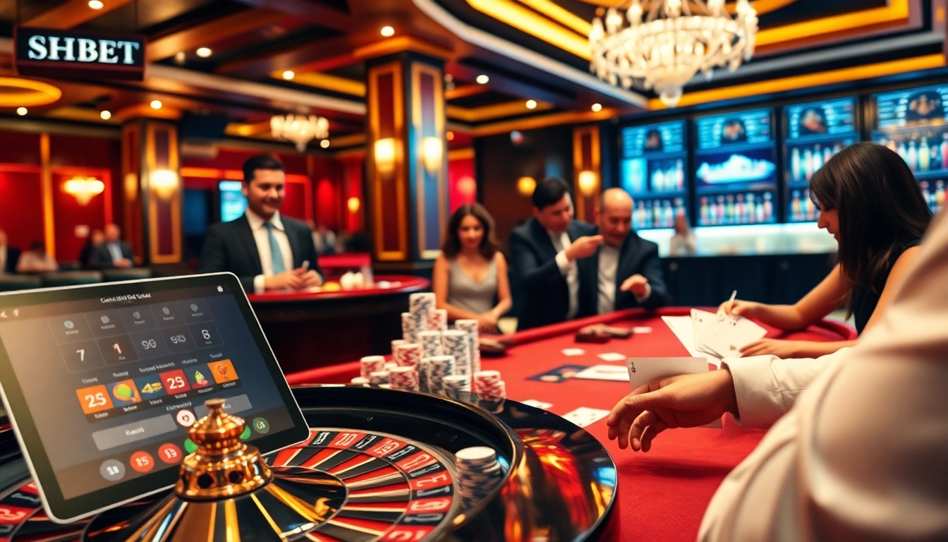Experience đánh giá nhà cái SHBET with vibrant casino games, roulette, and enthusiastic players.