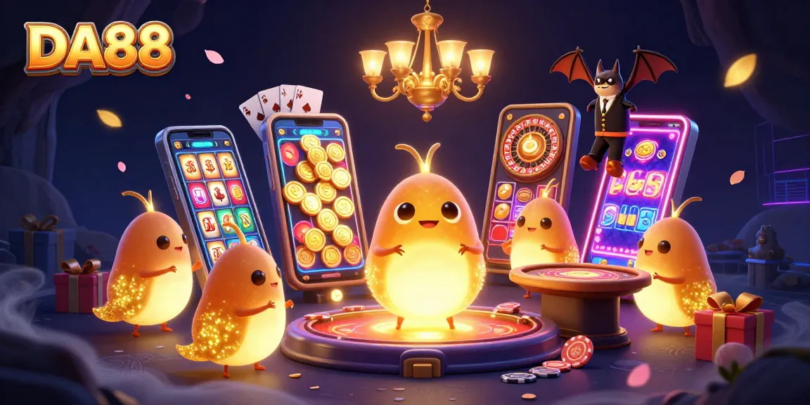 Win thrilling slots and games at DA88's mesmerizing cave casino illustrated scene.