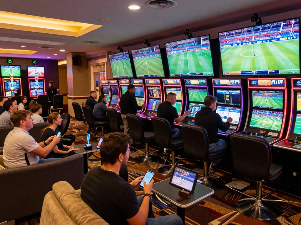 Kkwin players engaging in thrilling live sports betting in a high-end casino lounge