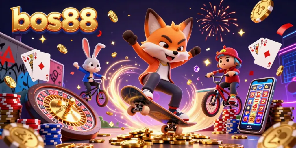 Experience the excitement of bos88 with vibrant casino elements and engaging characters in a dynamic scene.