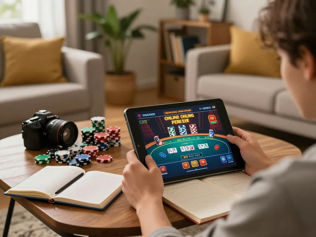 Engaging online gaming moment at home using va88 for poker strategies and fun.