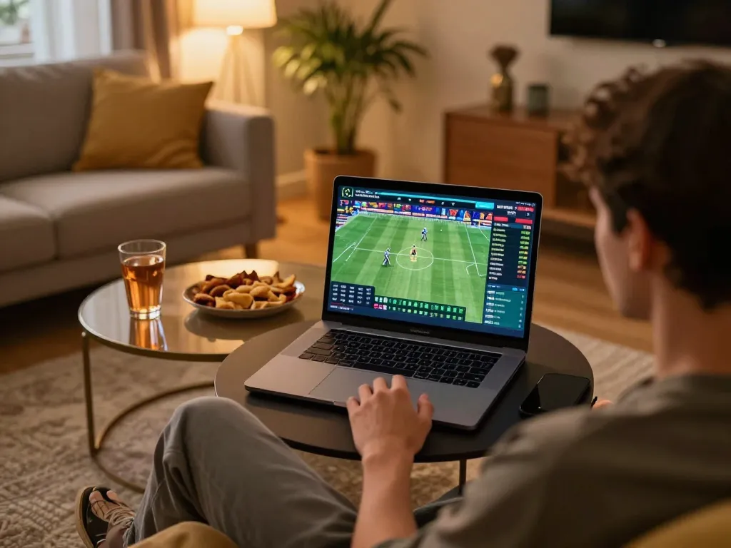 Betting on live sports events at home via https://99win.actor/ with focused player and engaging atmosphere