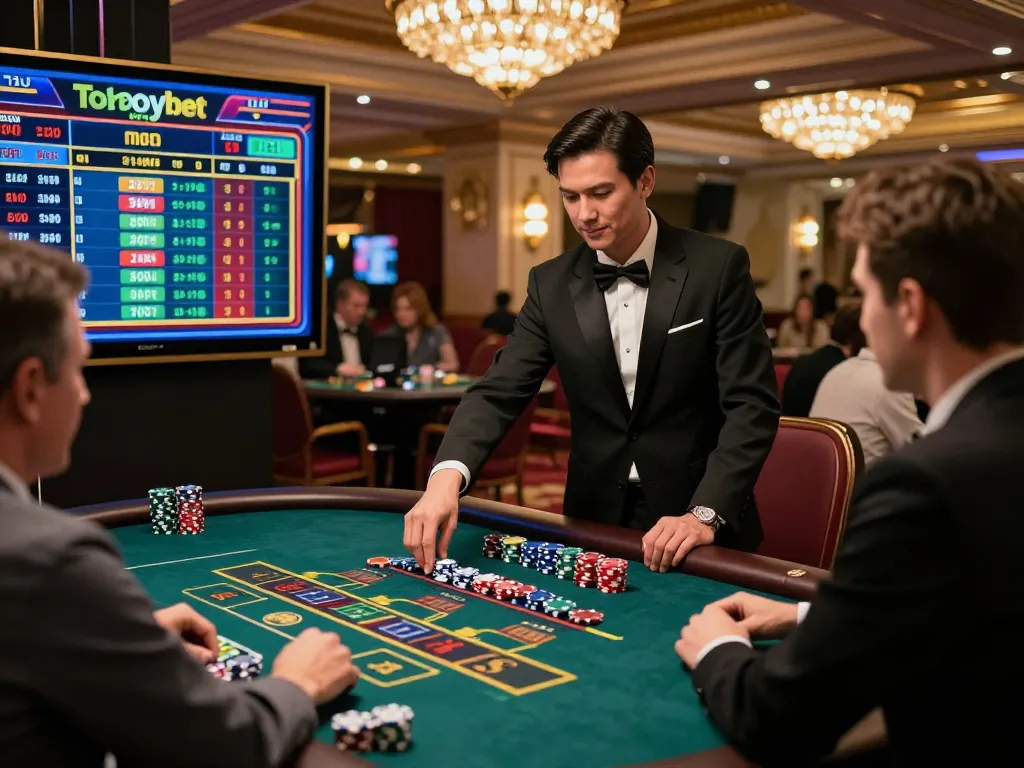 Exciting casino scene showcasing Topbet uy tín with players engaged and vibrant betting screens.