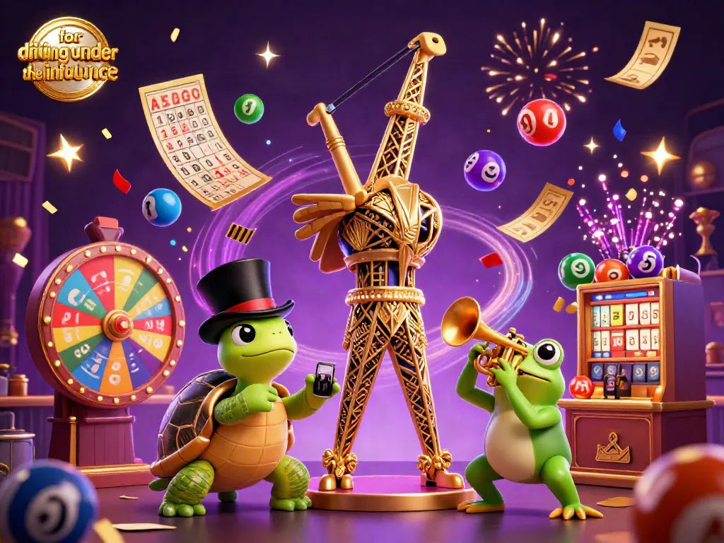 Visualize laws for driving under the influence with an energetic gambling scene featuring vibrant cartoon characters and casino elements.