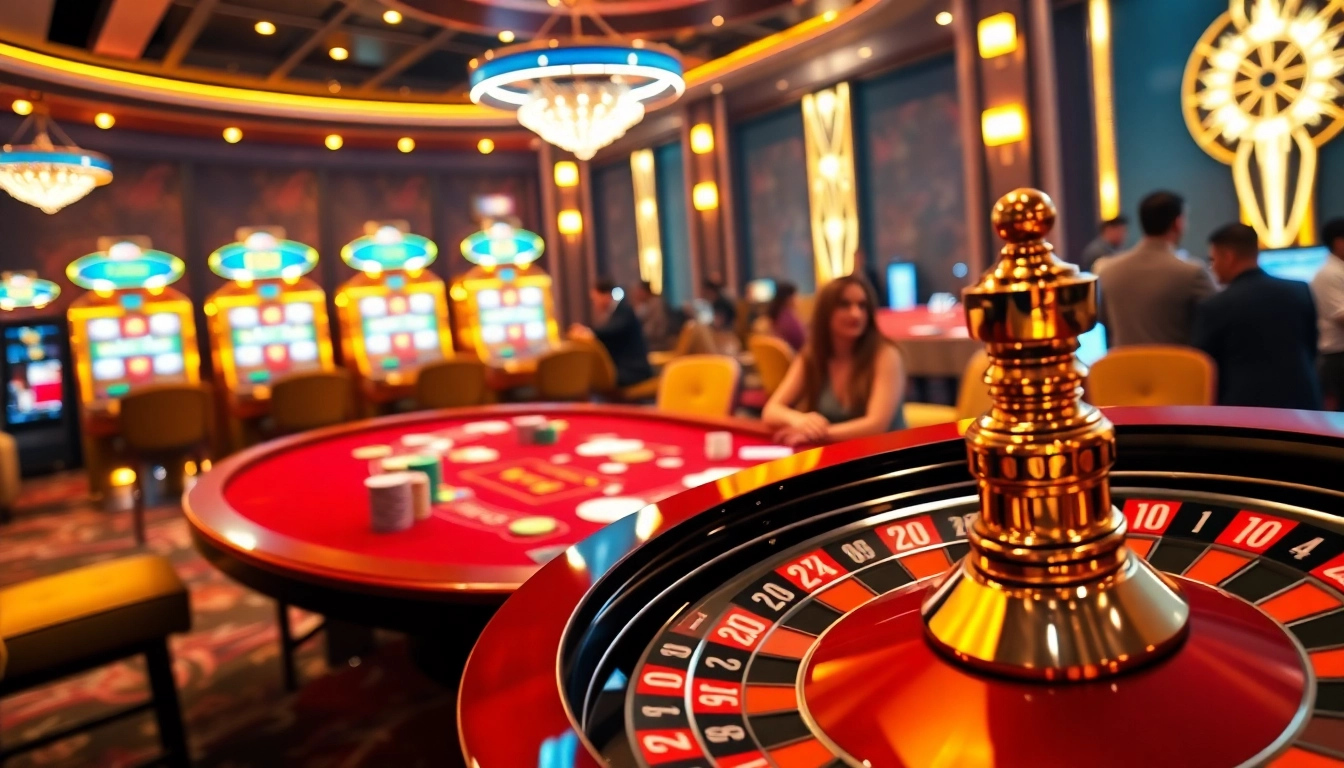 Players enjoying thrilling games at Thabet77 casino with vibrant atmosphere and action-packed gaming tables.