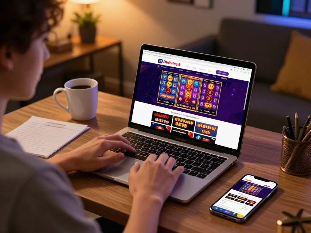 Person playing casino games on https://phpvip9.com.ph/ in a cozy home environment with laptop.