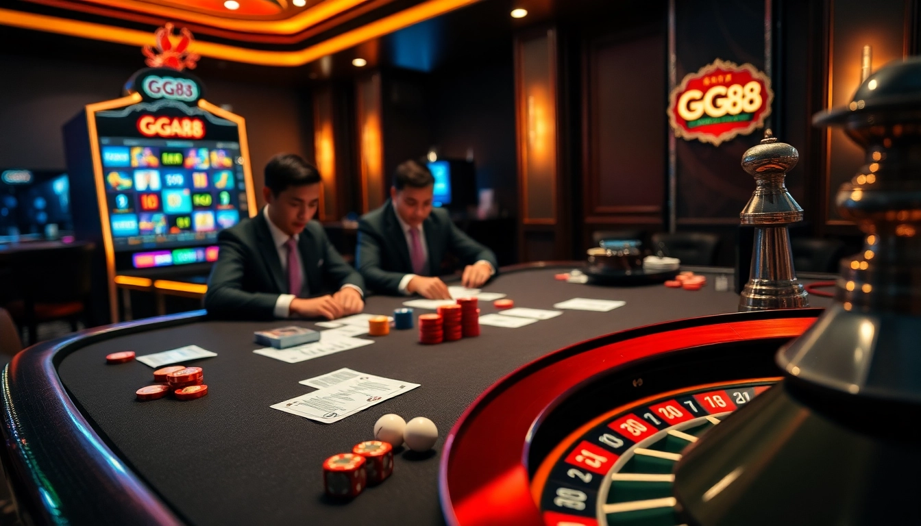 Experience the thrill of betting at GG88 with lively poker games and vibrant casino elements.