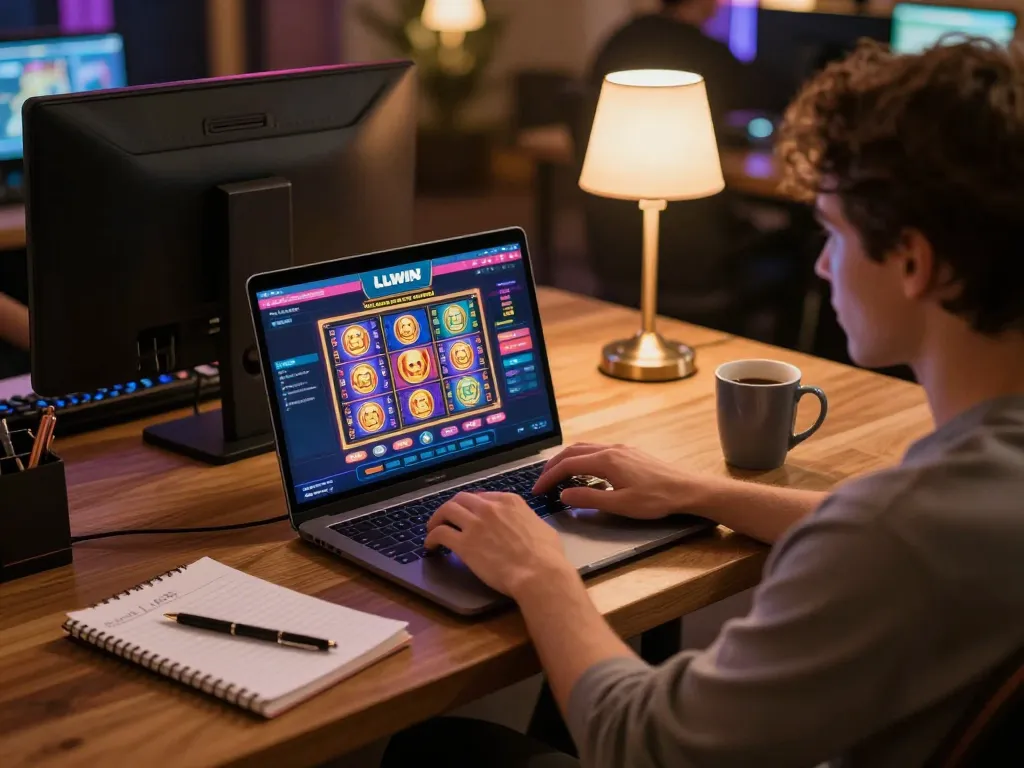 Engaging online gaming session with LLWIN platform displayed on laptop screen.