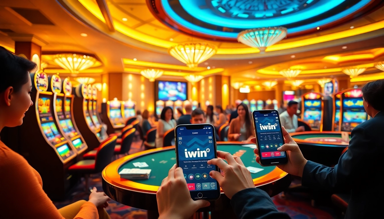 Iwin online gambling platform featuring vibrant casino tables and slot machines.