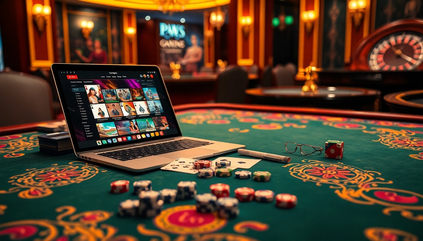Xóc đĩa online gaming table with colorful chips and a glowing laptop interface