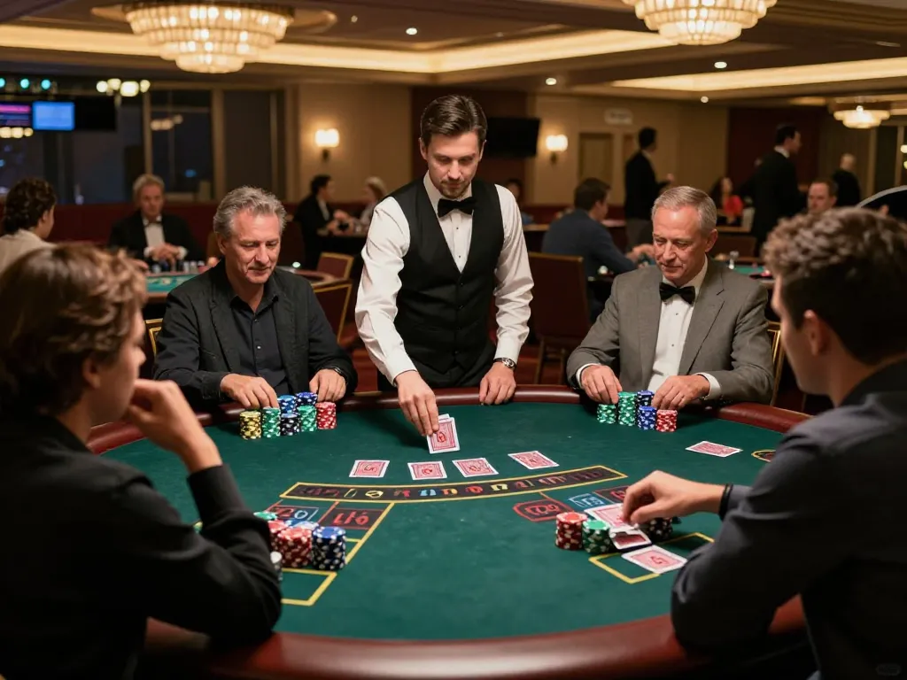 Engaging blackjack gameplay at debet casino with players strategizing their bets