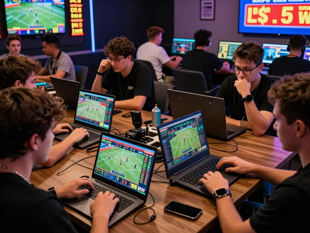 Exciting online gambling scene with players engaging in rikbet sports betting and casino games.