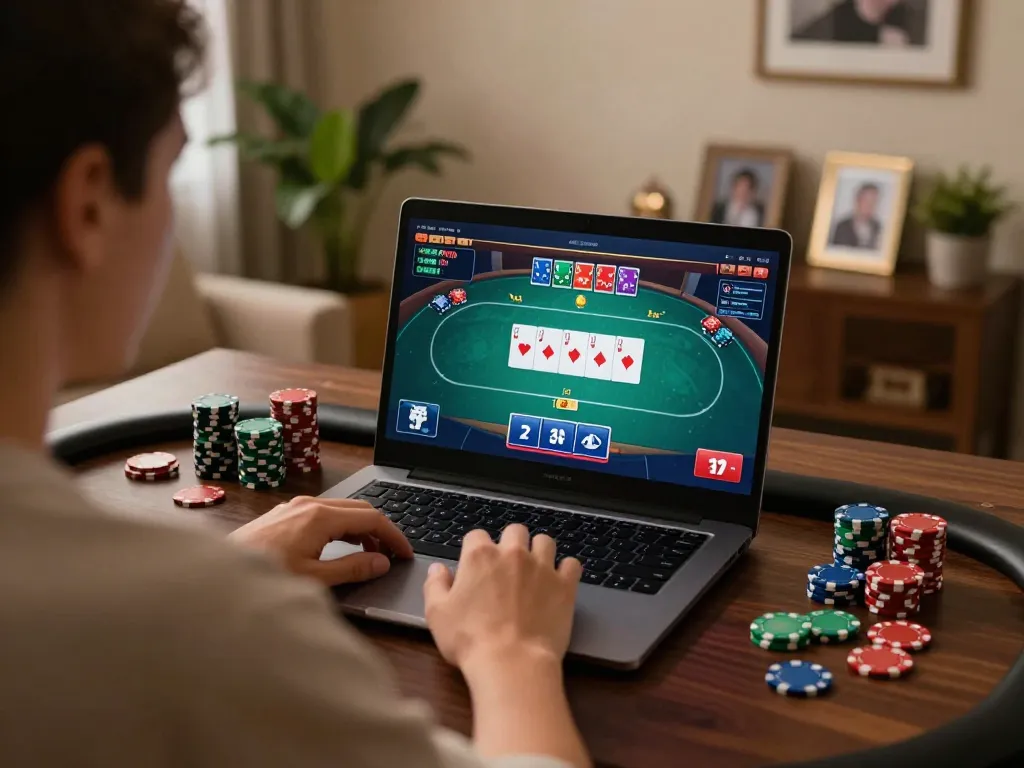 Twin68 player enjoying a dynamic online poker game at home desktop