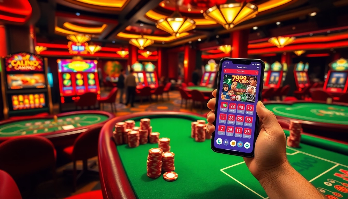 Exciting casino action at 789club, featuring vibrant slot machines and poker tables.