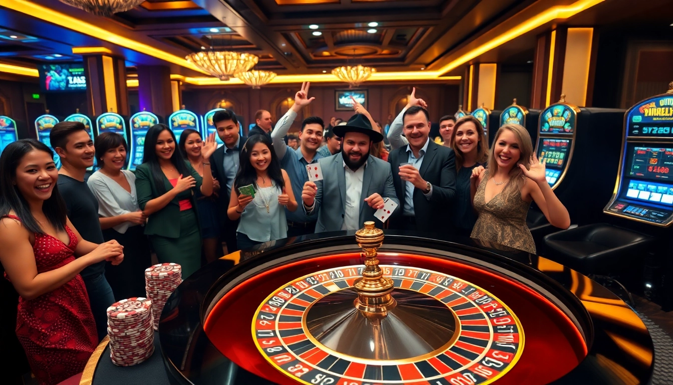 Goal123 players enjoy an exciting roulette table experience in a luxurious casino atmosphere.