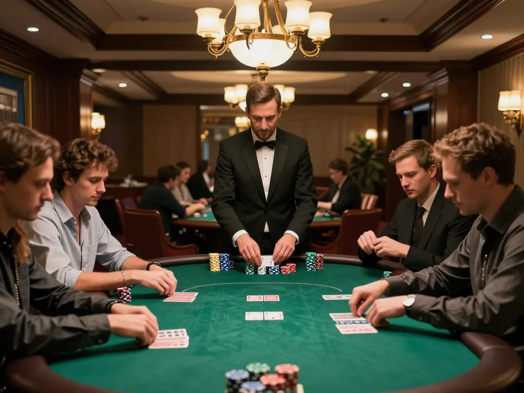 Players engaged in poker at SC88, showcasing intense focus and strategic gameplay in an elegant setting.