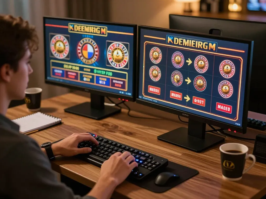 Experience strategic online gameplay with 789win in a cozy home setting featuring dual monitors.