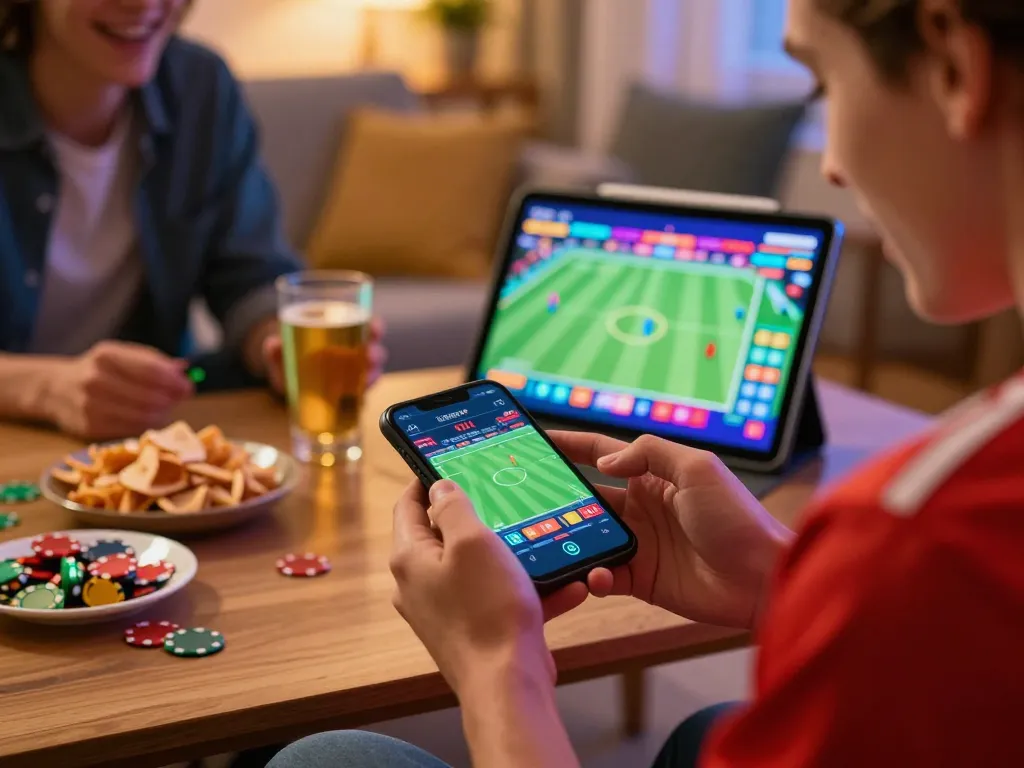 Person placing a bet on Fun79 while enjoying a social game night atmosphere