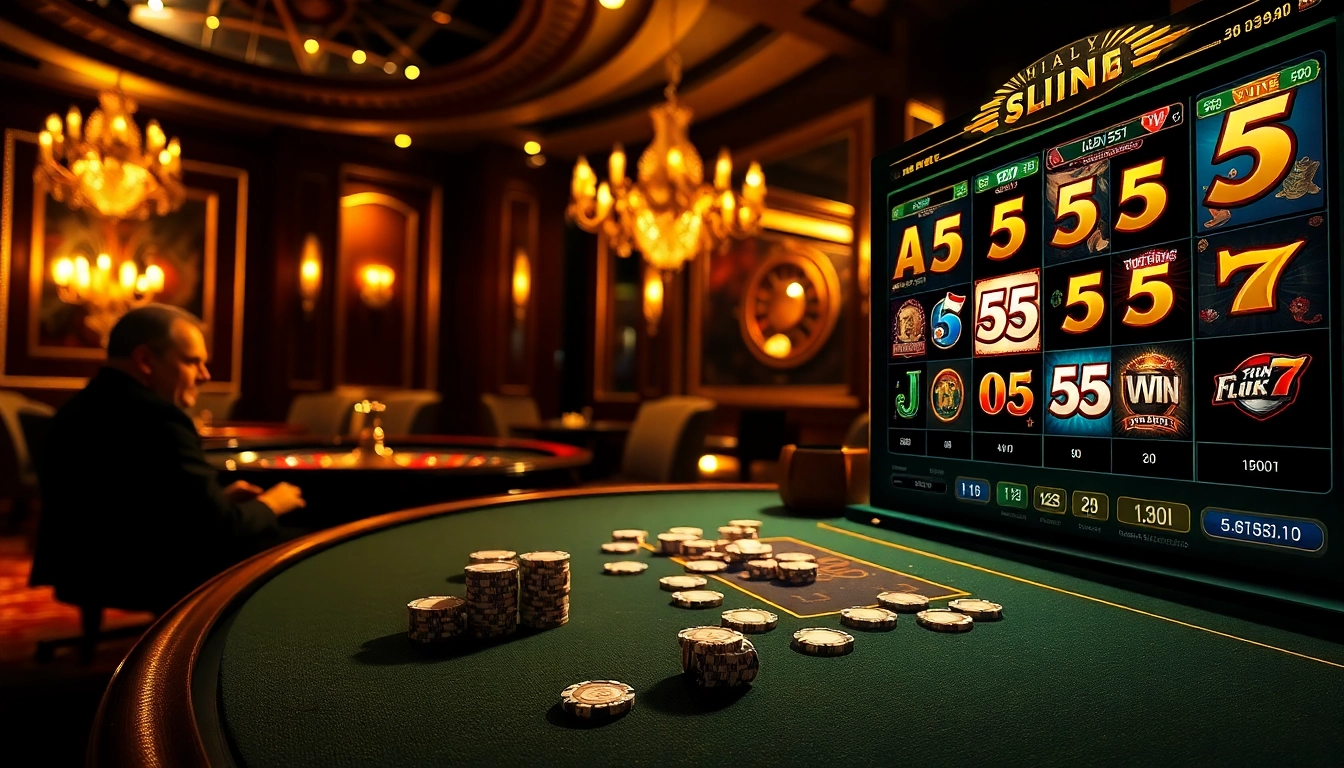 Experience the thrill of 555win at a luxurious casino with vibrant games and high-stakes poker.