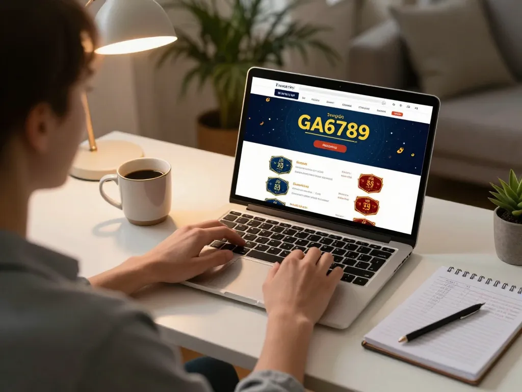 Engaging with the trang chủ GA6789 online gambling platform on a laptop in a cozy home office setting.