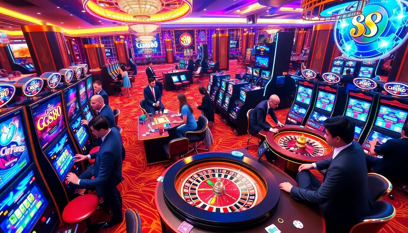 Immersive gaming experience at GG88 casino with vibrant slots and lively atmosphere.