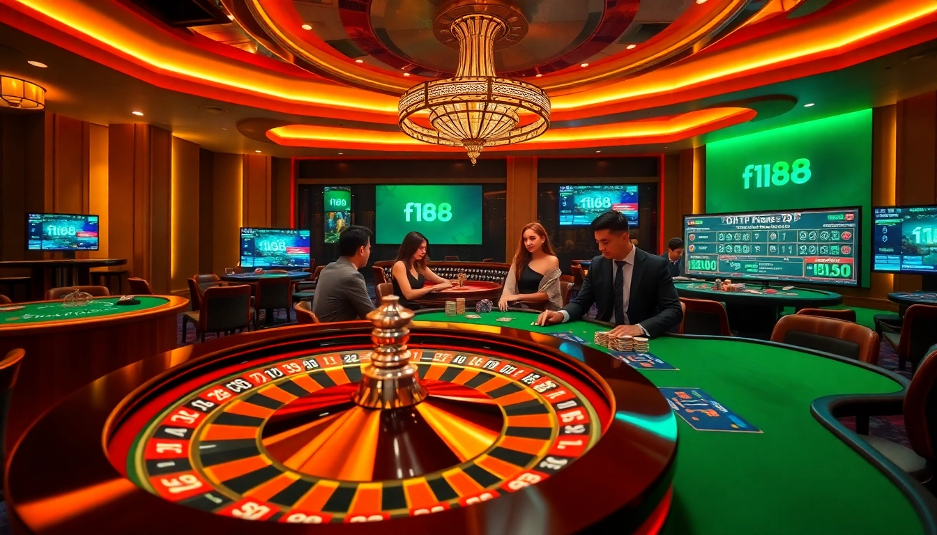 Experience the excitement of f168 with professional poker players in a vibrant casino setting.
