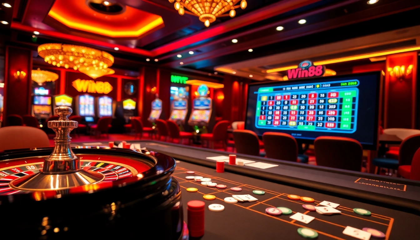 Experience the thrill of gambling at Nhà cái win88 with vibrant casino tables and immersive digital interfaces.