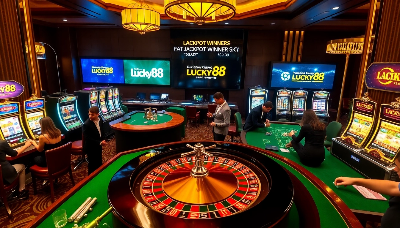 Players enjoying exciting games at Lucky88's luxurious casino environment.