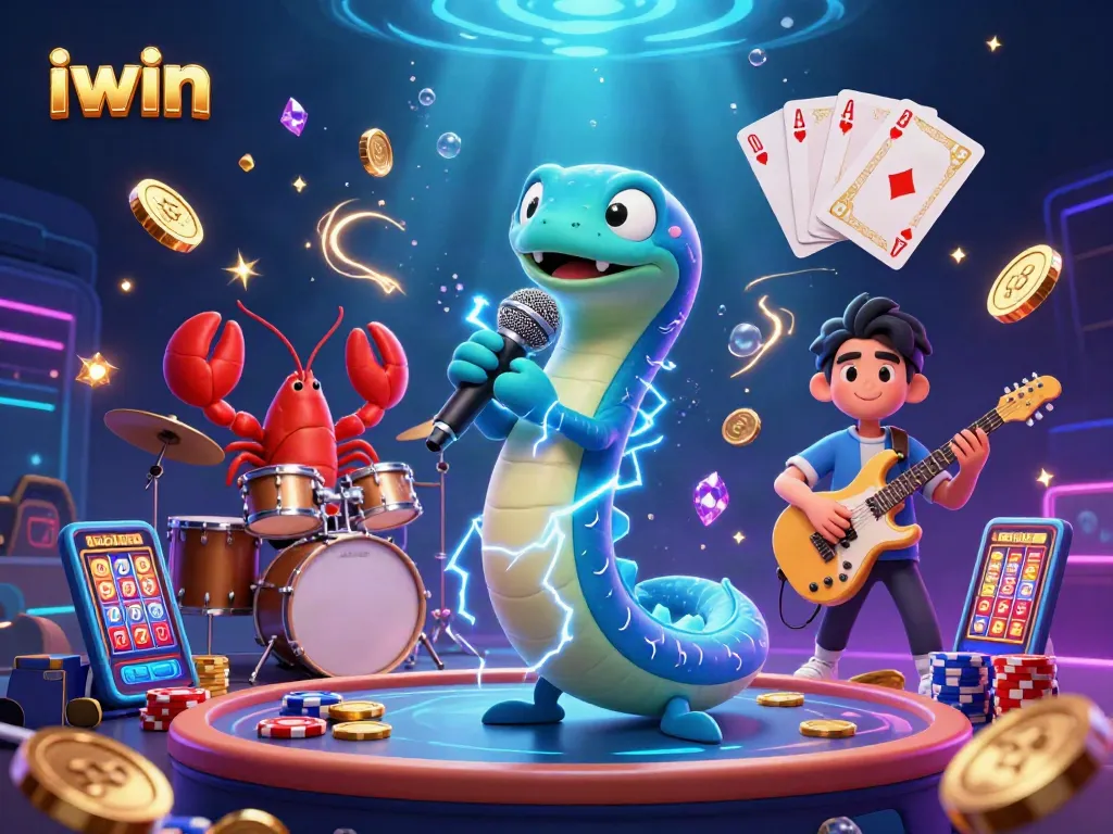 Join the vibrant underwater casino scene with iwin's DJ eel, lobster drummer, and seahorse guitarist.