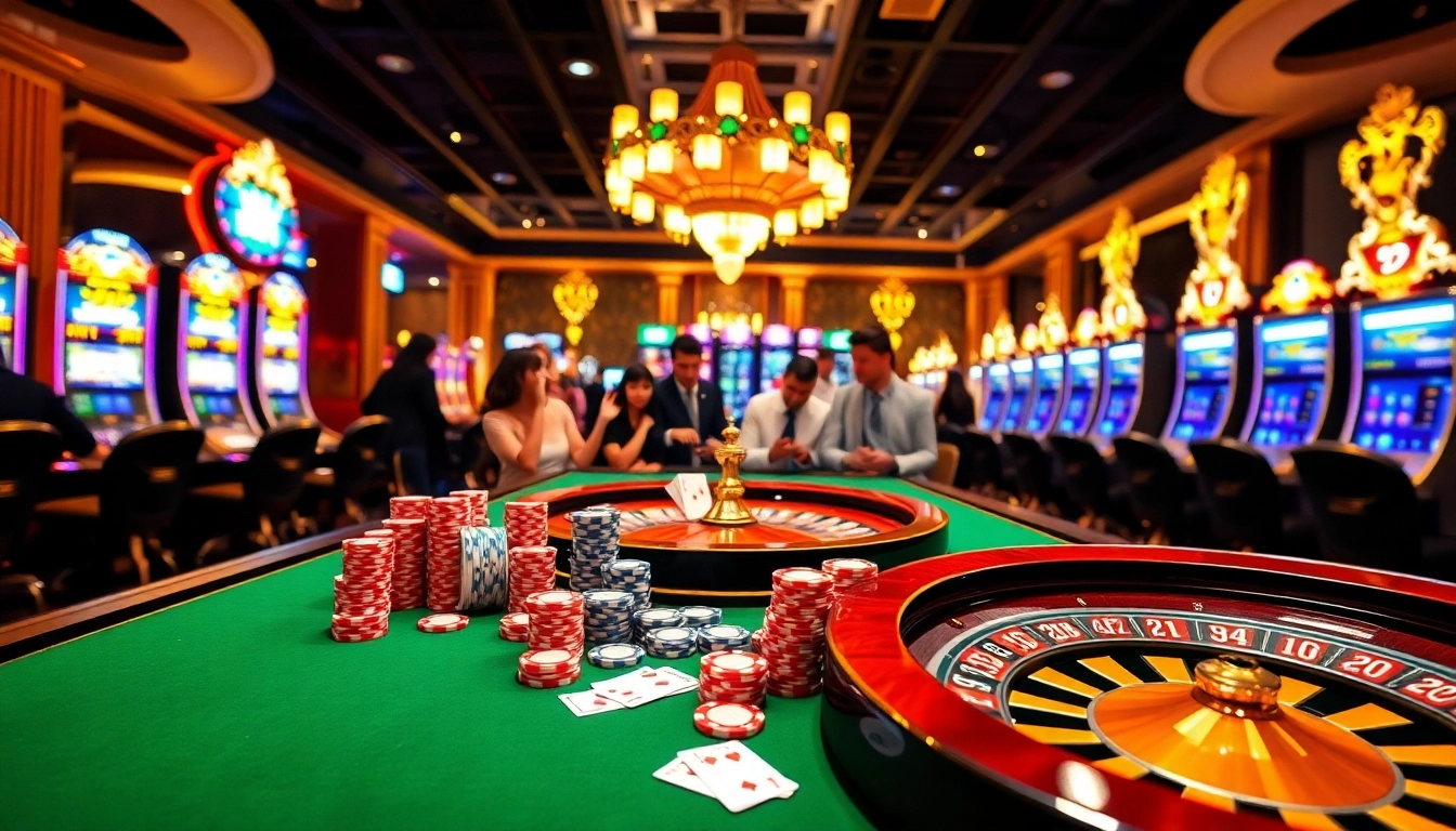 Experience the thrill of gambling at XX88 com with a luxurious casino scene featuring poker and roulette action.